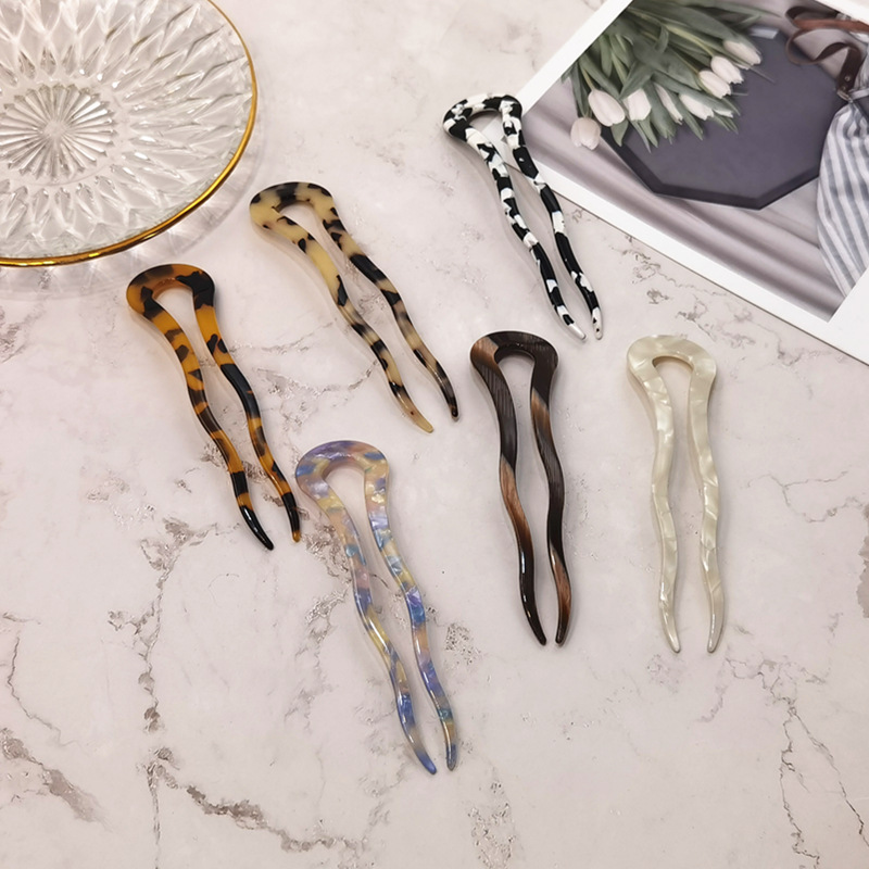 Corea del Sur acetato en forma de U giro horquilla adulto simple elegante palillos hacia fuera decoración pelo accesorios bola cabeza updo