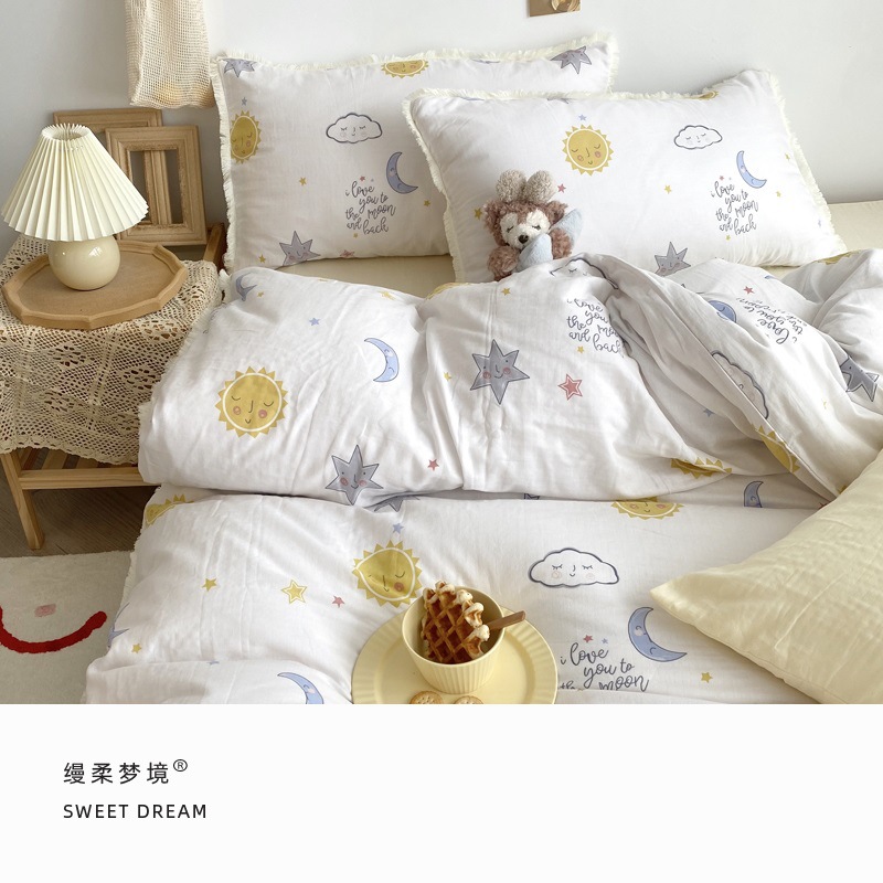 Baby grade [Yarn fabric] Cotton four-piece set cute children's cotton naked sleeping newborn soft three-piece set printing