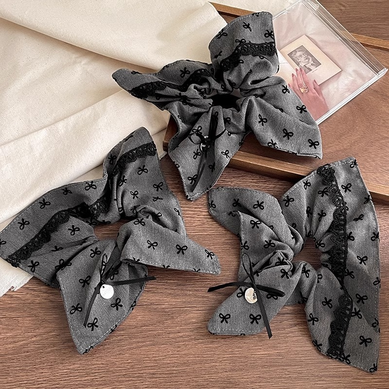 Grey arco cuadrado anillo de cabello de intestino grueso mujer cola de caballo baja correa de cabello de alta elasticidad cuerda de cabeza duradera