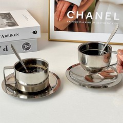 韓國ins極簡風304不鏽鋼隔熱咖啡杯英式下午茶杯碟勺家用水杯茶杯