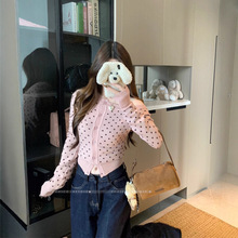 实拍 韩版波点针织衫开衫女2025秋冬新款修身毛衣显瘦长袖小上衣