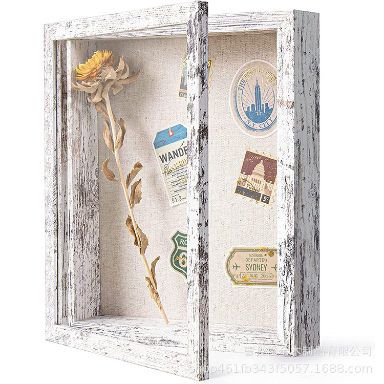 Cross-border wooden box wooden shadow box frame with linen back panel memory display frame Chen wooden dried flower notebook box