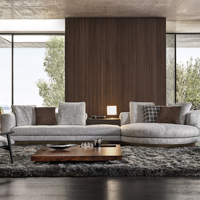 Sofá de sala de estar minimalista italiano combinación de muebles de villa de alta gama, capa plana de tela de lujo ligera, sofá de esquina conjunto