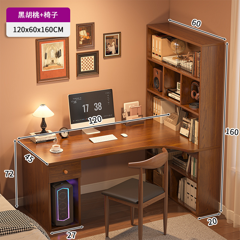 Mesa de escritorio, estante de escritorio, mesa de esquina, estudio, mesa de estudio doméstica, mesa de computadora moderna y simple, mesa de oficina y silla.