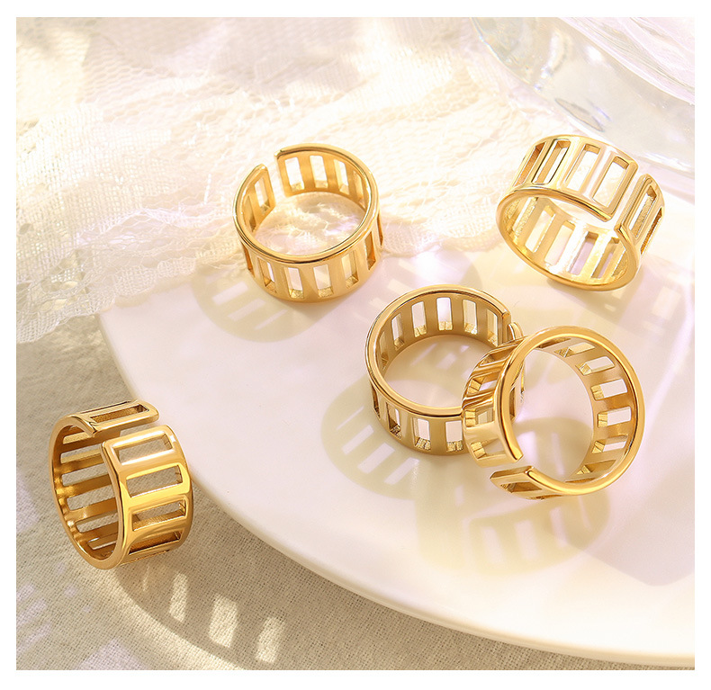hollow open ring non-fading stainless steel 18k gold plated tail ring