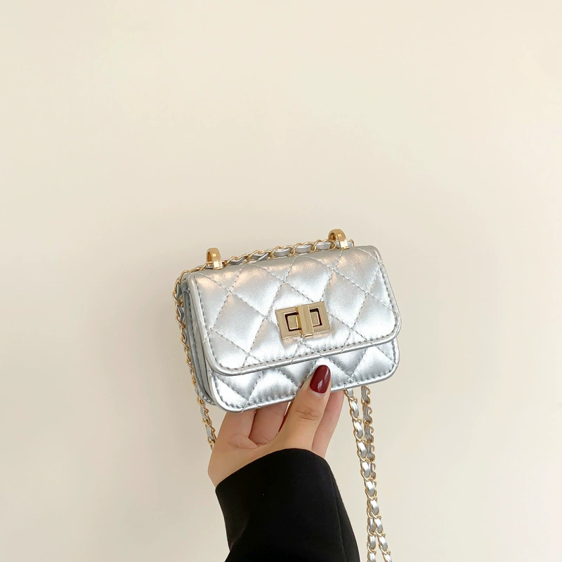 Mini Quilted Shoulder Bag, Small Chain Strap with Turn-Lock, Trendy Spring Accessory
