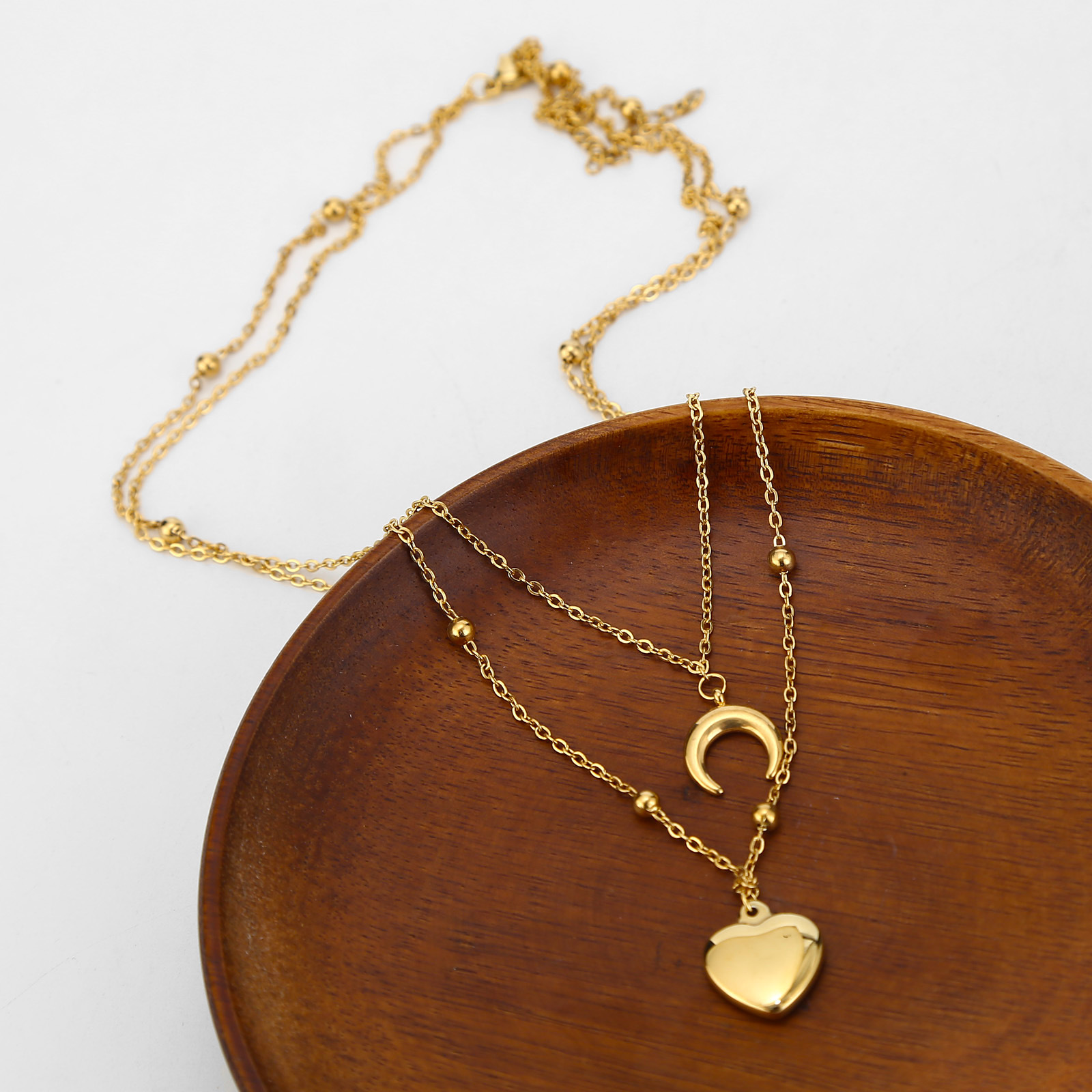 Fashion Moon Heart Shape Stainless Steel Plating Layered Necklaces 1 Piece