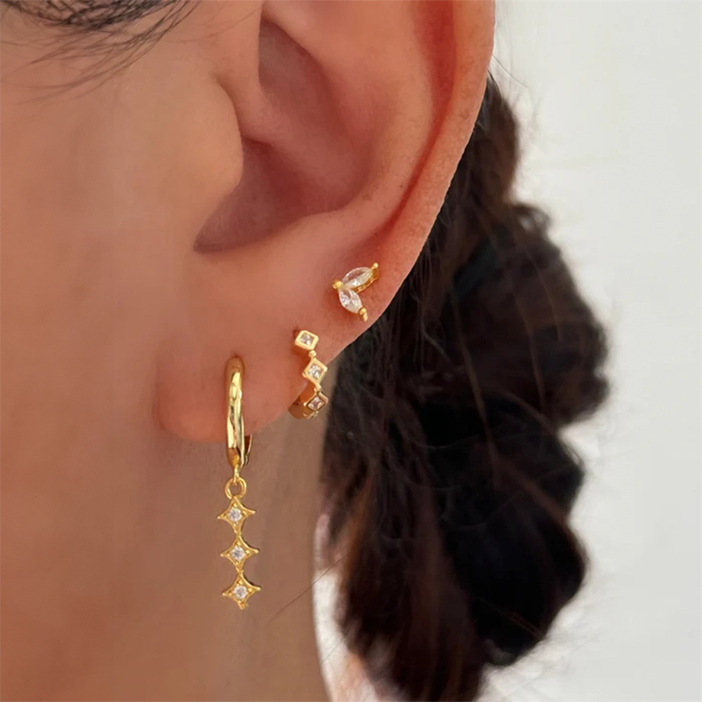 5g Weight 925 Sterling Silver Ear Needle Material Zircon Inlay Material Earrings Classification 3 Pieces Set Quantity Daily, Street Occasion 925 Sterling Silver Material Geometric Pattern Women's Gender Inlay Design Simple Style, Shiny Style 3 Pieces Set 925 Sterling Silver Zircon Geometric Earrings 7