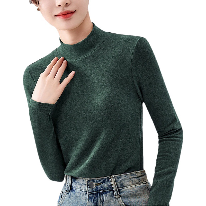 Camisa de fondo de terciopelo de doble cara para mujer 2023 nuevas mujeres elegante cuello alto cálido Cintura interior apretado color sólido superior image 1