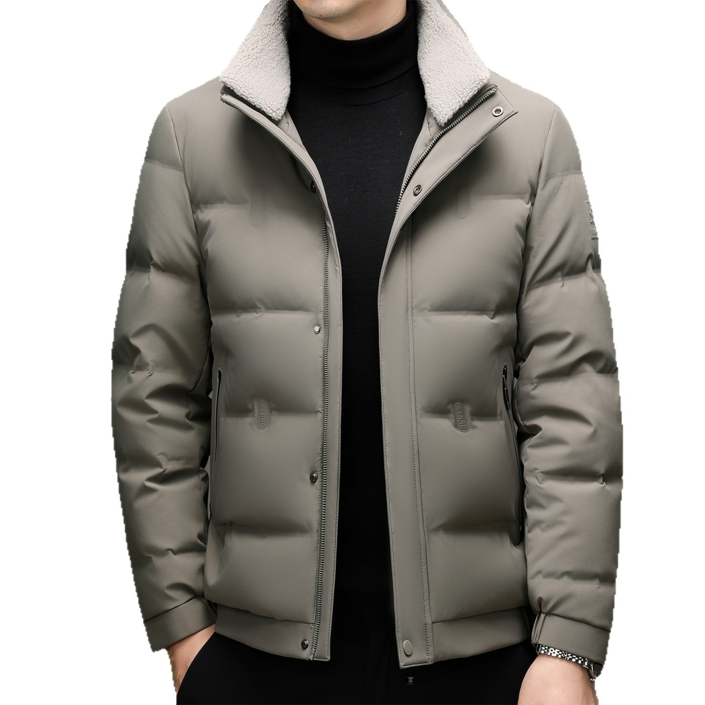 Branded Men's Down Jacket, Thickened, Stand-up 90% White Duck Down, Winter Collection, Loose Fit With Fur Collar,_voghion.com