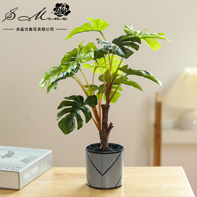 Flor artificial Planta artificial bonsai sala de estar dormitorio flor artificial creativa pequeños adornos hojas planta verde artificial bonsai Generación de cabello