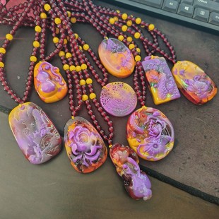 New imitation Hetian jade blood purple beeswax pendant imitation beeswax necklace pendant gourd brave autumn and winter sweater chain jewelry