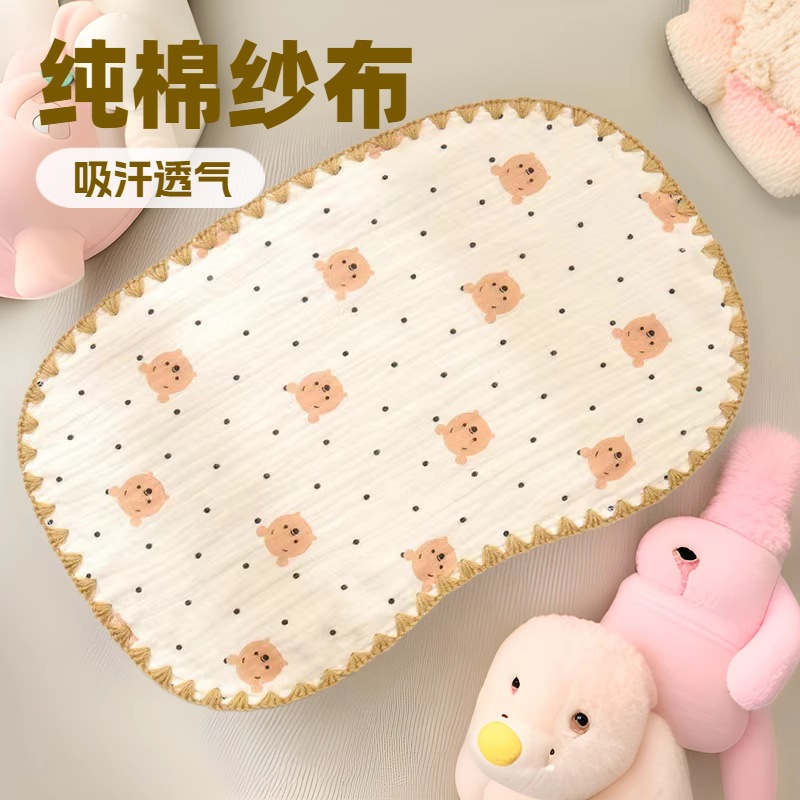 Baby Pillow 10 Layer Pure Cotton Gauze Neonatal Cloud Pillow Baby Flat Pillow 0 Degree Pillow Towel Sweat-Absorbing Anti-Spitting Mat