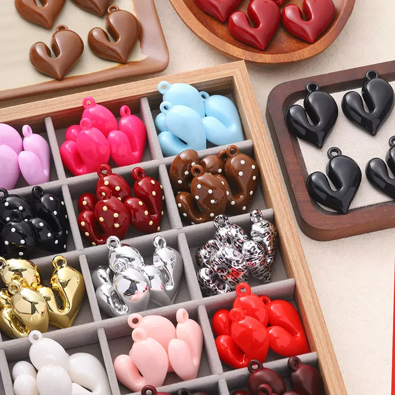 新款烤漆爱心吊坠配饰亮漆亚克力吊孔挂件配饰diy爱心项链配件