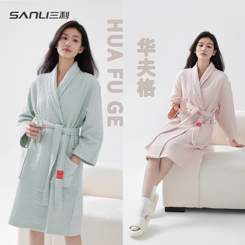 (2개) 산리 수건 새로운 순수 면화 목욕 가운 성인 커플 목욕 가운 여름 사계절 호텔 목욕 가운 홈 옷