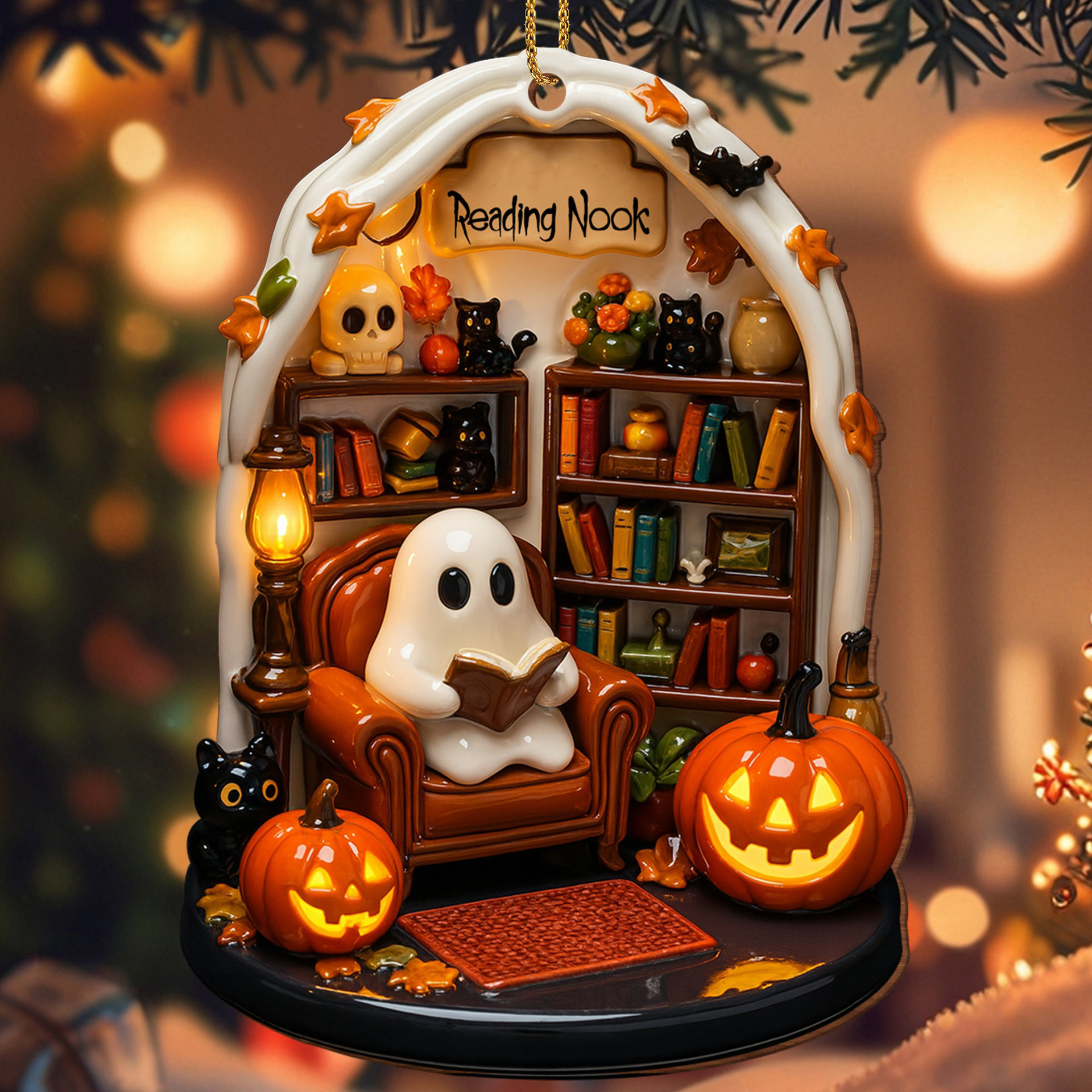 2025 transfronterizo personalizado Halloween lectura fantasma acrílico decoración plana colgante Halloween lista
