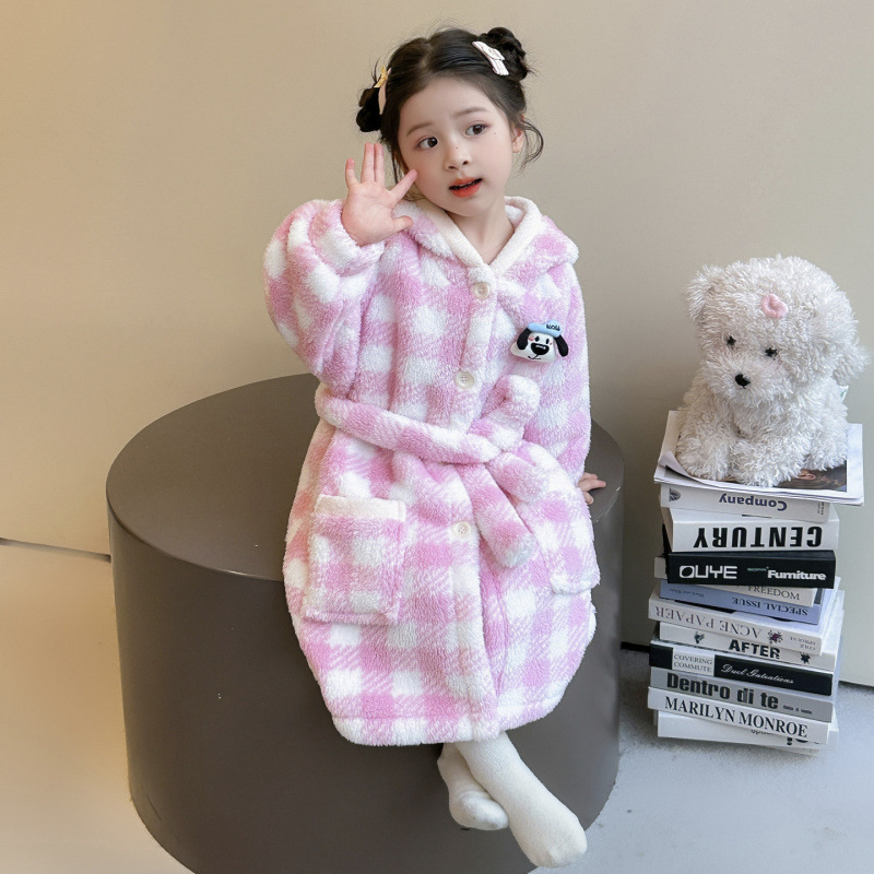 Pijamas de niñas otoño y invierno flanel espeso coral 2025 nuevo bata de baño para niños bebé niñas bata de baño
