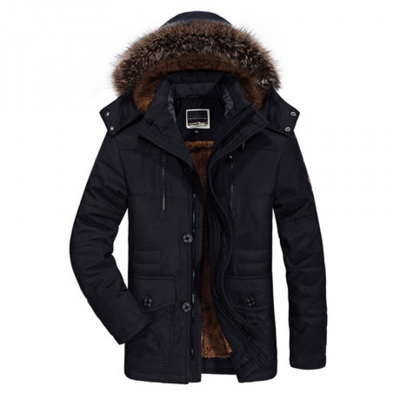 Men's Clothing mid length cotton coats for men, plus velvet, thickened, large size, middle aged and elderly warm cotton coats, hooded jacket_voghion.com