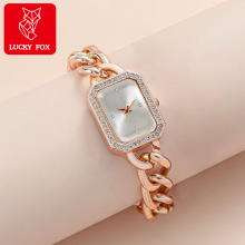 LUCKYFOX正品轻奢手链女表水钻方表学生女生生日礼物防水石英表