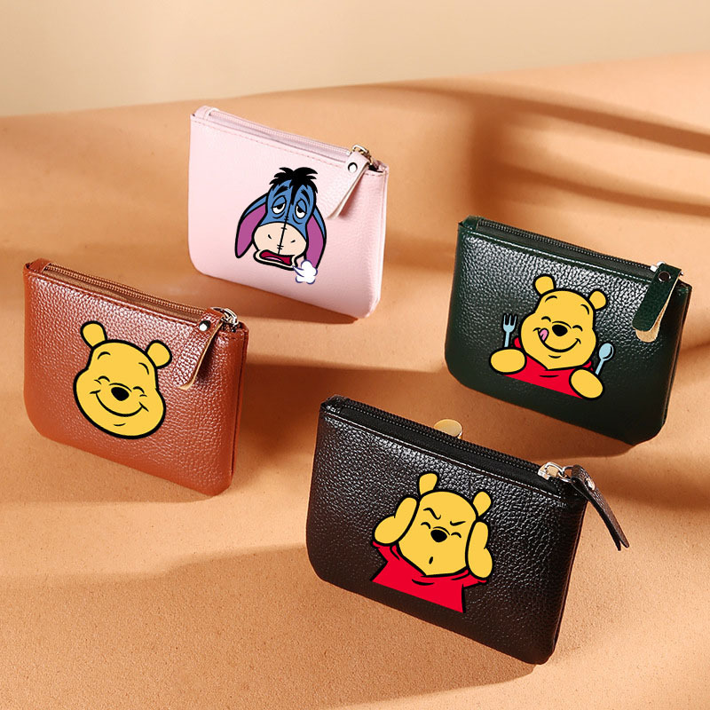 Cartoon Winnie the Pooh Coin Purse for Men and Women New Coin Purse Pebbled Zipper Coin Bag Pu Soft Leather Card Bag