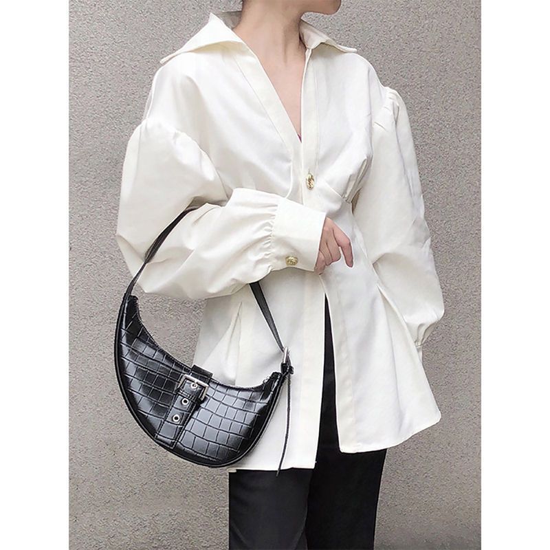 French V-Neck White High-End Commuter Shirt Women's 2025 Spring & Fall New Elegant Waist Slimming Look Top Trendy French V-Neck White High-End Commuter Shirt Women's 2025 Spring & Fall New Elegant Waist Slimming Look Top Trendy