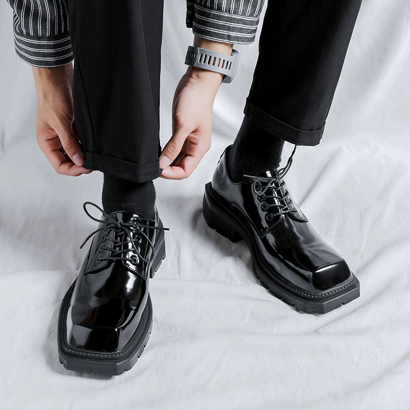 Нишевые высококачественные кожаные туфли с квадратным носком, мужские туфли в британском стиле, деловая обувь на платформе, модная обувь в Корейском стиле 93561-R