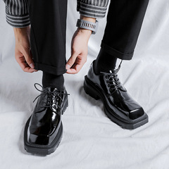 Minimalist High-End Square Toe Men's Shoes, Ins British Style Business Thick Sole Derby Shoes, Korean Version Trendy Shoes 93561-R