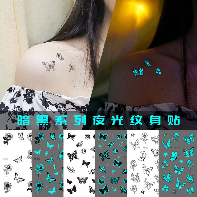 New cross-border blue luminous tattoo waterproof finger cute luminous letters butterfly electric syllable stickers wholesale New cross-border blue luminous tattoo waterproof finger cute luminous letters butterfly electric syllable stickers wholesale