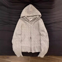 韩版灰色麻花拉链毛衣外套针织女春秋显瘦慵懒风软糯百搭开衫上衣