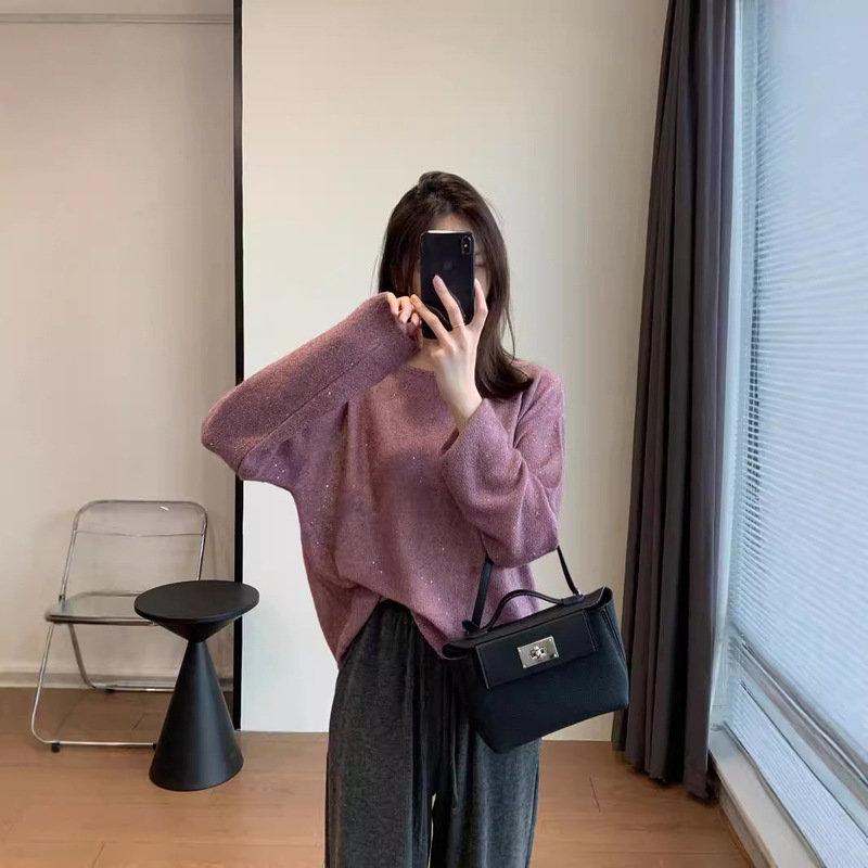 Beautiful! Super fairy white sequins lazy solid color thin loose wool light luxury mohair sweater for Women 23