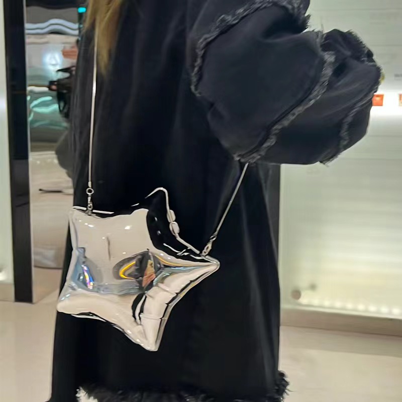New Spring/Summer 2025 gold and silver star shoulder bag, mini chain bag, casual and fashionable crossbody acrylic bag undefined