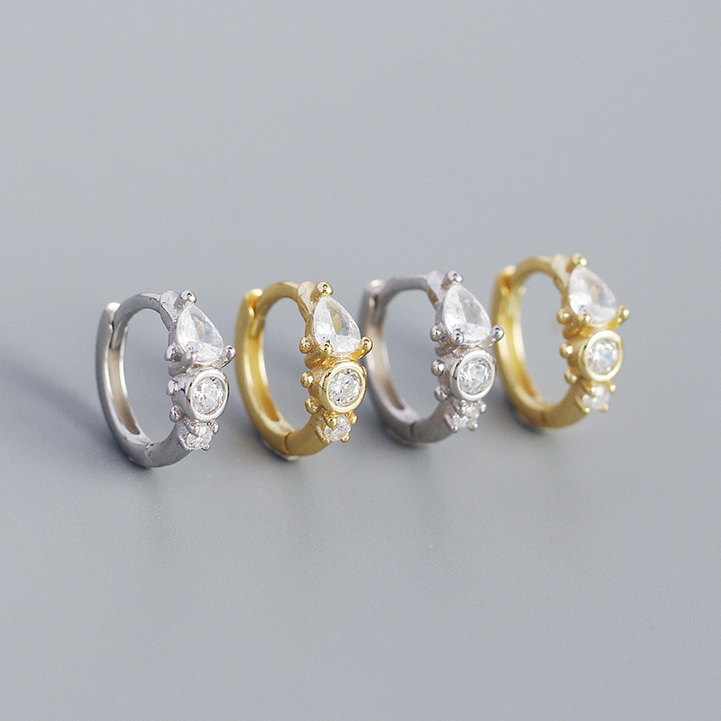 Yhe0369 Metal Wind S925 Silver Geometric Water Drop Diamond Earring Ear Buckle Silver Ear Nail display picture 1