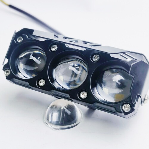 Factory Direct Sale Three-Eye Lens Motorcycle Light Electric Bike LED Beam Light Little Yellow Man Beam Light Yellow and White Dual Color Flash