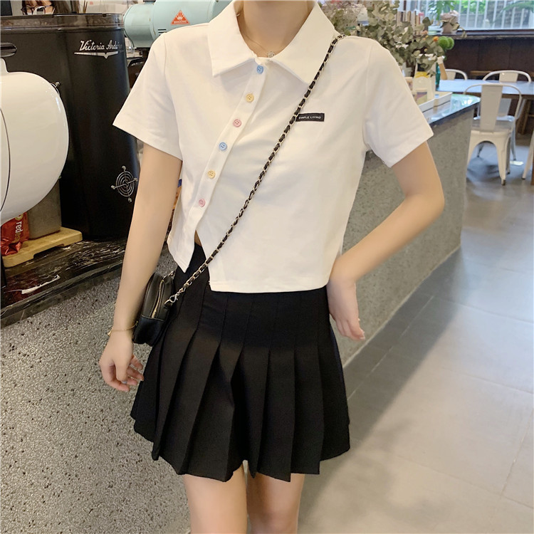 Women's T-shirt Short Sleeve T-Shirts Patchwork Button Simple Style Solid Color display picture 83