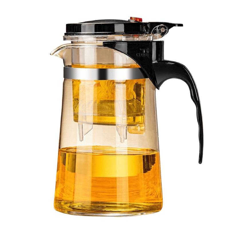 tetera de vidrio tetera de té de un botón taza de té de presión resistente a altas temperaturas tetera de té elegante tetera de agua casa separación de té plástico