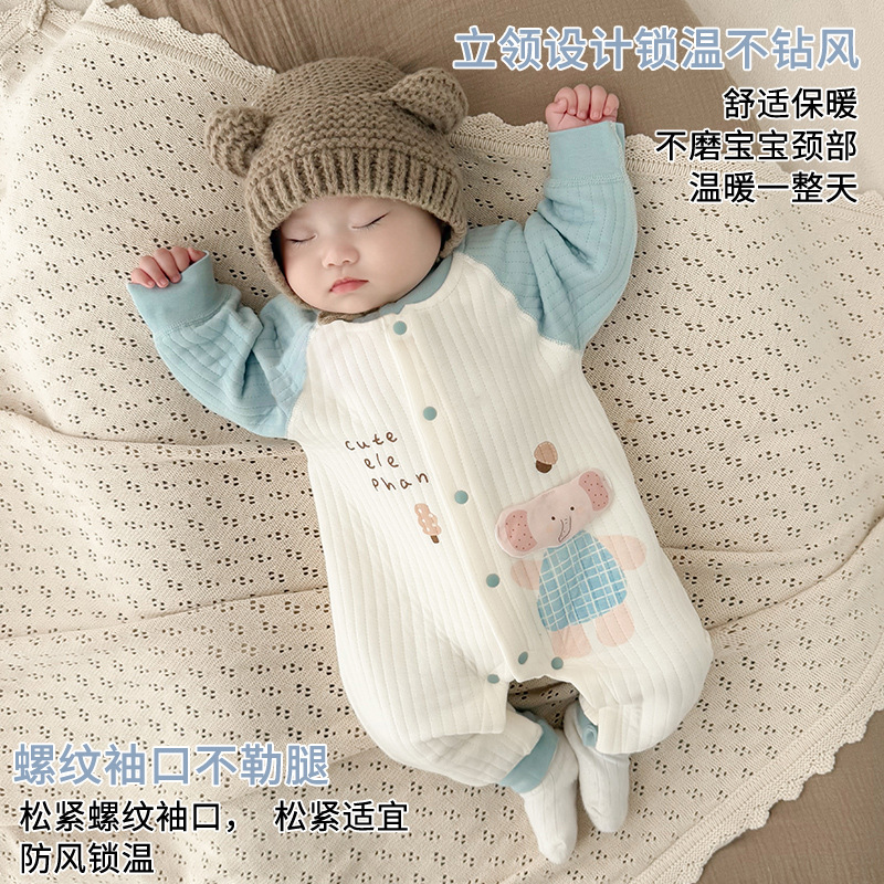 Baby Clothes, Spring, Autumn and Winter, Newborn Baby Warm Quilted Jumpsuit, Autumn Season Pure Cotton Robe, Outdoor Clothing