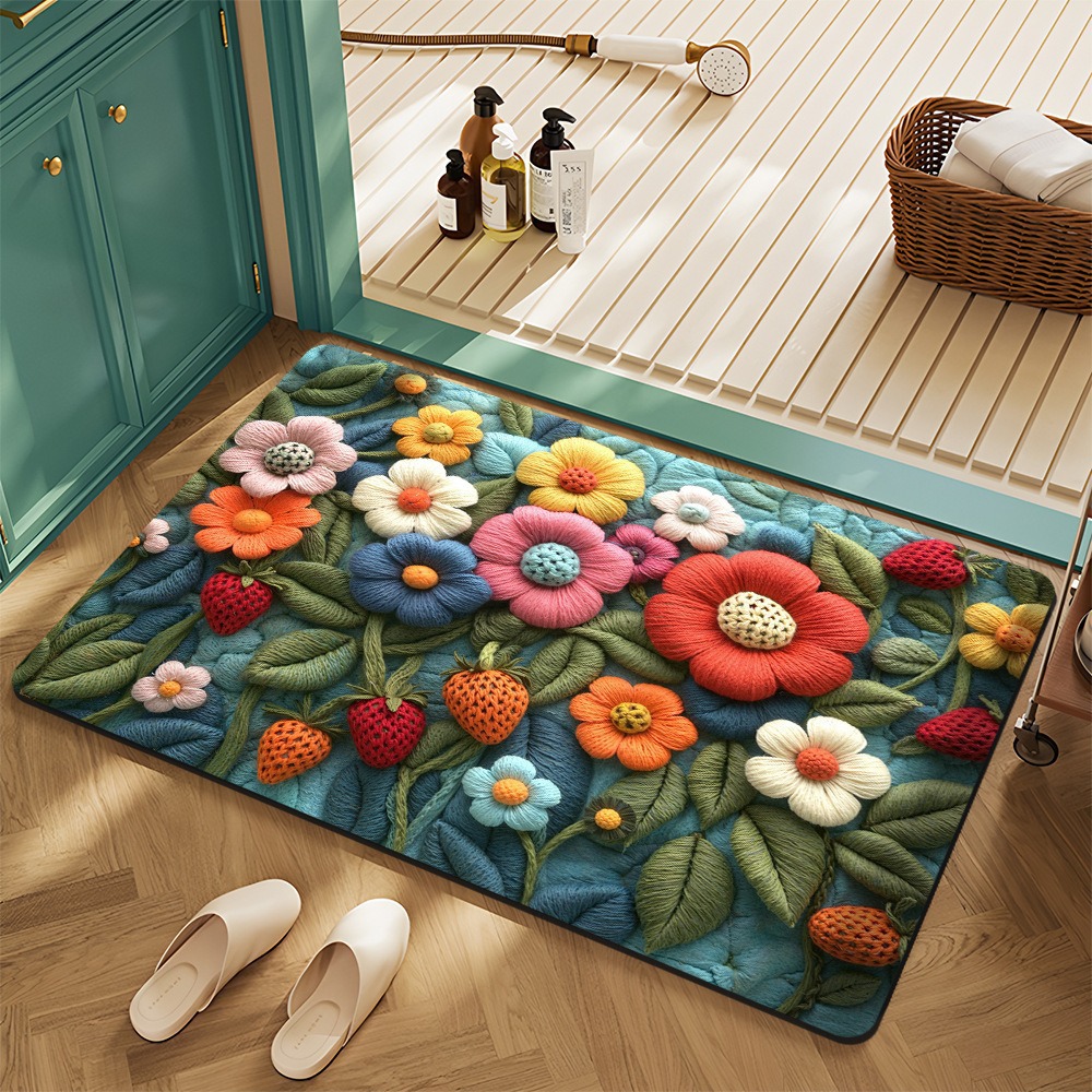 Cross-border Hot-selling Plant and Flower Floor Mat Home Home Carpet Kitchen Bathroom Non-slip Dirt-resistant Wear-resistant Foot Mat