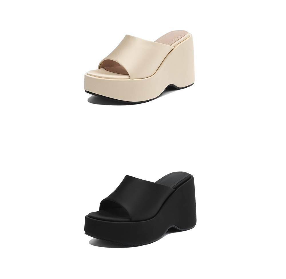 Sandal cao gót nữ hở mũi phong cách Anh đế xốp dày — Màu đen chi tiết 20
