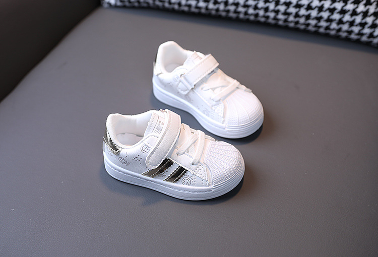 Chiren's sports boys girls' shell top board 2023 Spring and Autumn Korean version, boys' baby white shoes, 1-3 years_voghion.com