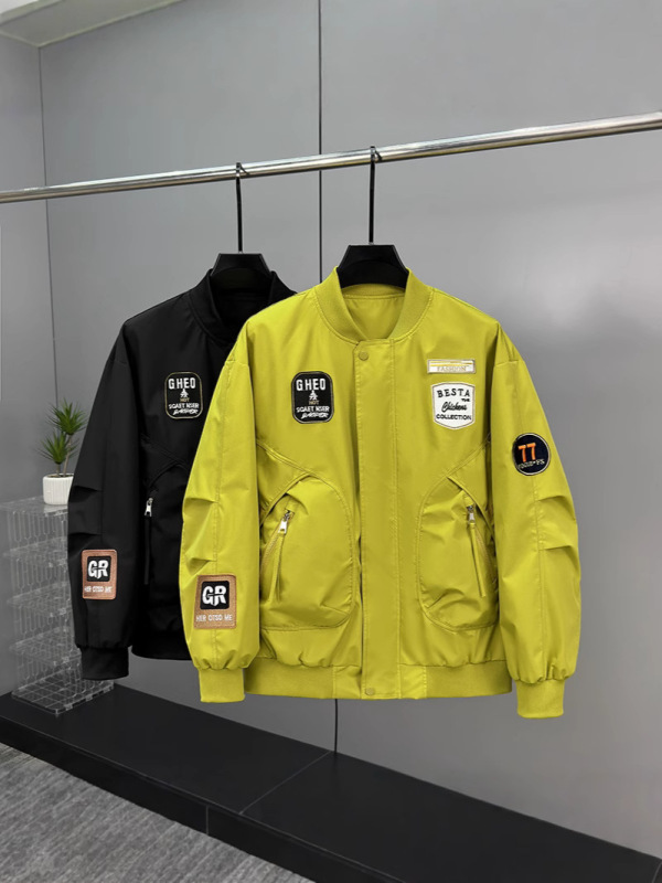 加大码潮牌美式贴标重工刺绣夹克男士秋季新款宽松棒球服外套上衣|undefined