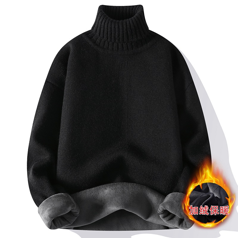 Turtleneck Sweater Men's Autumn and Winter New Style Fleece-Lined Thickeneded Sweater Sweater with Bottoming Knitwear Inside