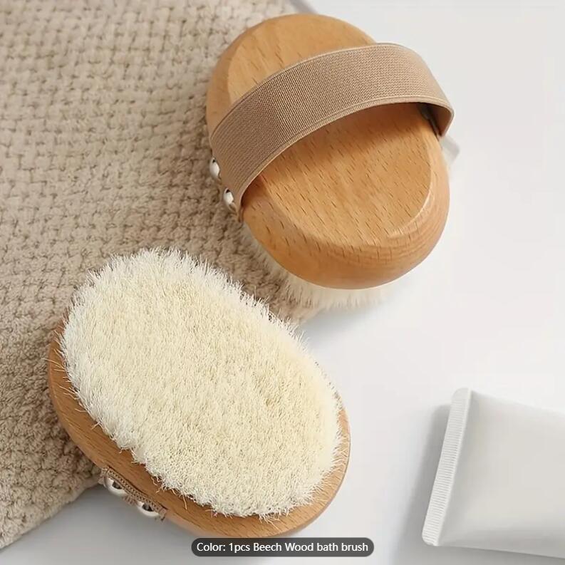 Transfronterizo en stock Cepillo de baño de haya Cepillo de baño de masaje de cerdas ovaladas Cepillo de baño de cuerpo seco de mano