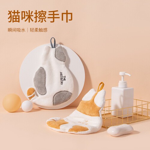 Coral velvet hand towel hanging cute bathroom hand towel absorbent towel thickened household hand towel handkerchief