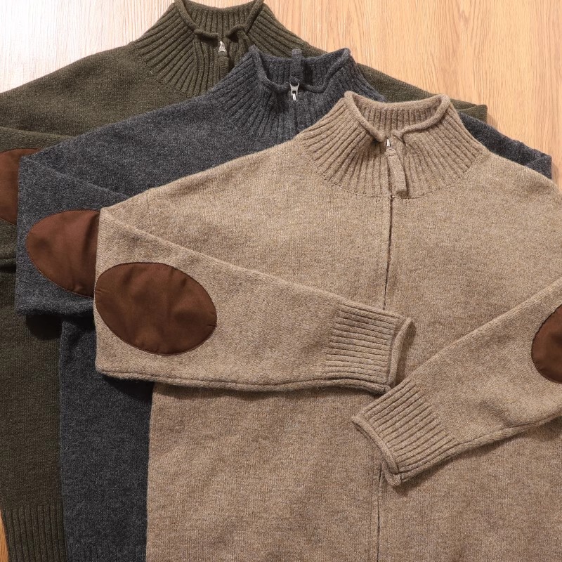 Foreign Trade Men's Japanese Fashion Brand Retro Knitted Elbow Patch Collar Cardigan Men's Loose Casual Sweater Jacket