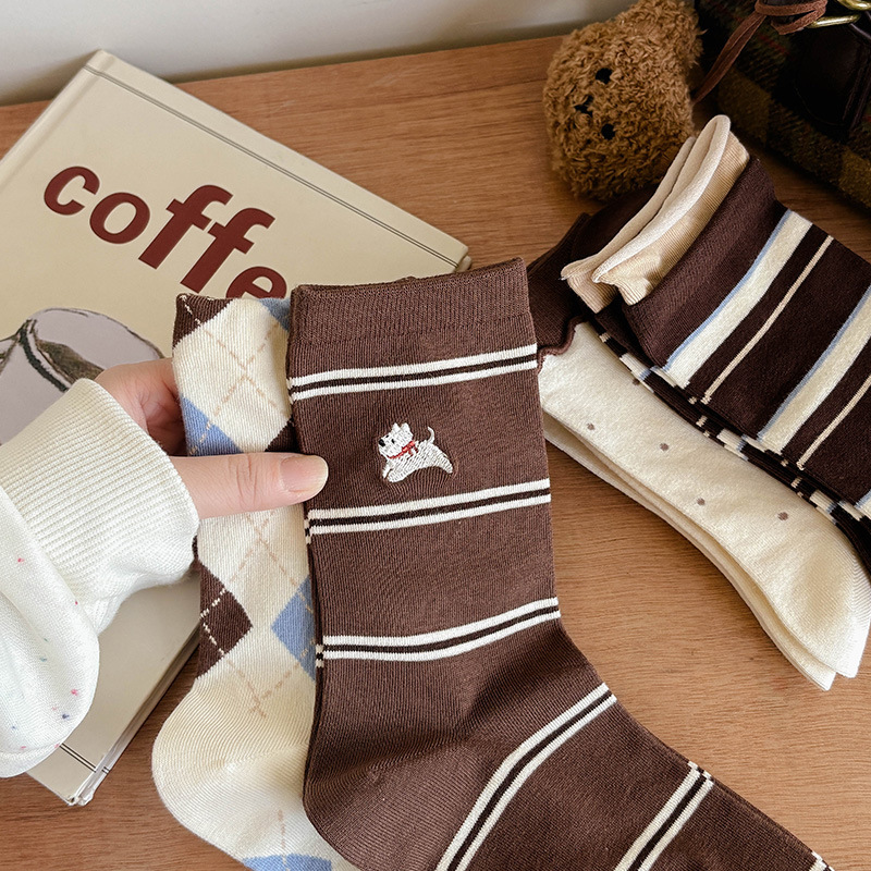 Caramela Socks for Women 2025 New Autumn and Winter Striped College Style Cotton Socks Color-Blocking Women's Socks Versatile Mid-Calf Socks Trendy