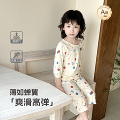 子供の夏のエアコン服の男の子のパジャマa類の莫綿の女の子の家庭服の子供のエアコン服の7分の袖の7分のズボン