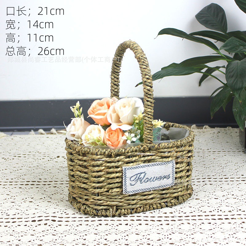 Cestas de flores tejidas a mano tejidas de paja bambú tejidas de flores tejidas a mano imitación de vid y fruta huevo caja de regalo cesta pastoral