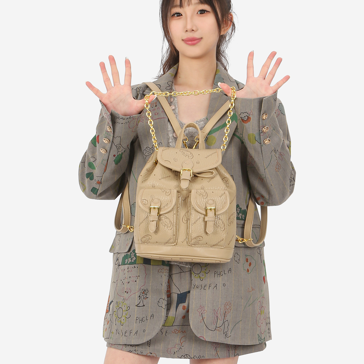 Caricatura encantadora impresión de elefante mochila de mujer ligera de viaje mochila de mano de moda de cordón de viaje de moda
