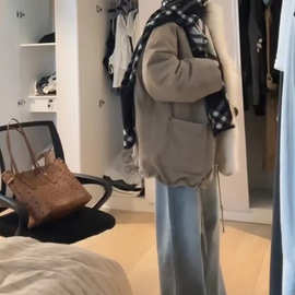 毛领棉服女冬季2026新款宽松设计感工装风派克服加绒加厚棉衣外套