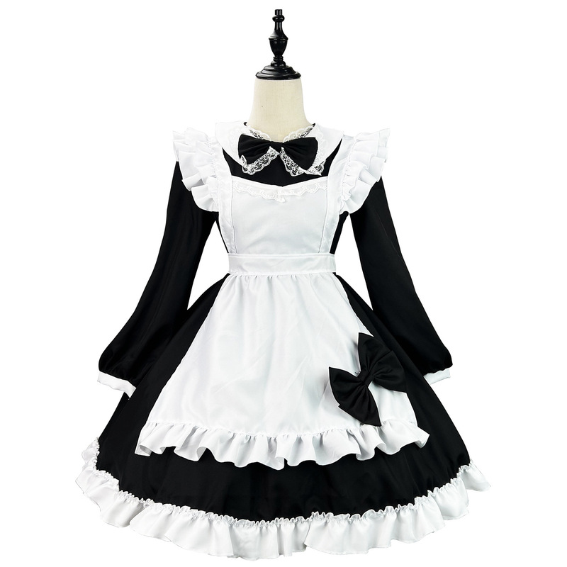 オリジナル超萌え日系白黒メイド服クロスボーダー長袖メイド服コスプレ衣装|undefined